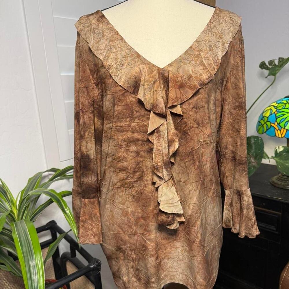Vintage y2k boho romantic fairycore cottagecore ruffle bell sleeve flowy blouse - Picture 3 of 8